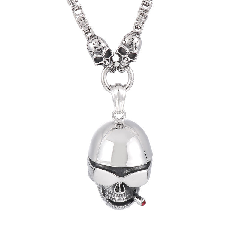 Exaggerated Titanium Steel Skull Pendant Necklace with Punk Ghost Head Design for Men