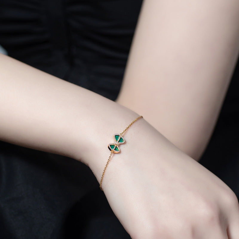 Zircon Malachite Bowknot Sterling Silver Bracelet