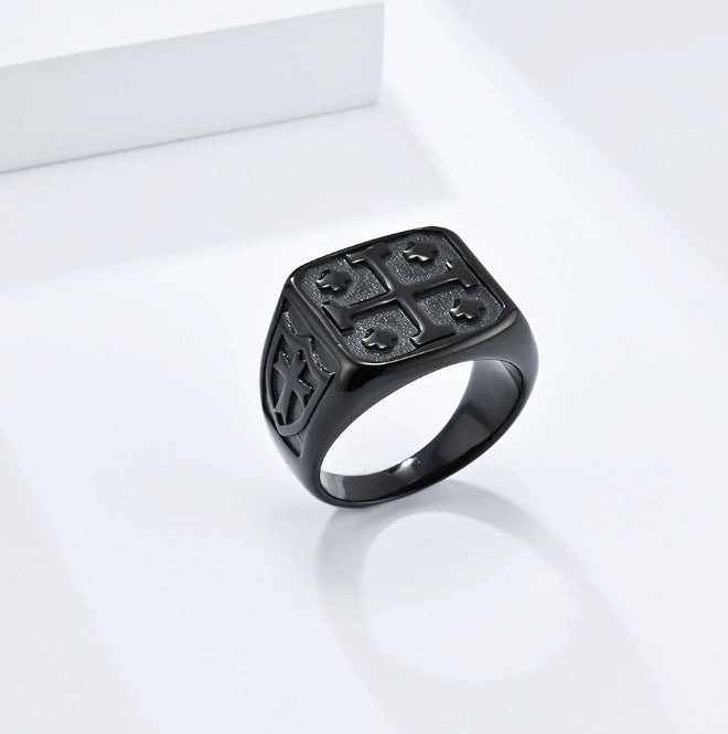 Steel Ring – Vintage Jerusalem Cross Men's Accessory