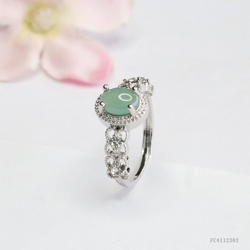 Icy Blue Jadeite Claw-Set Woven Ring