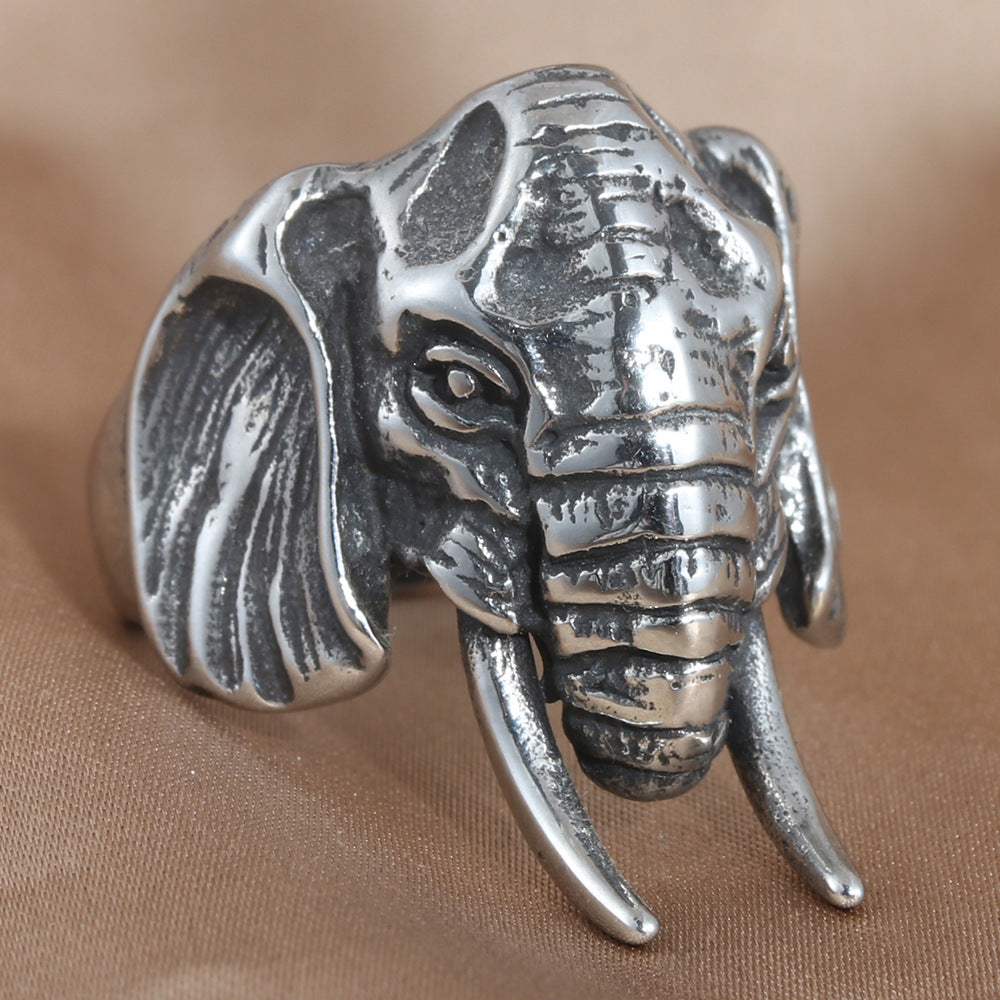 Titanium Steel Elephant Ring for Men - Personalized Retro Trendy Accessory