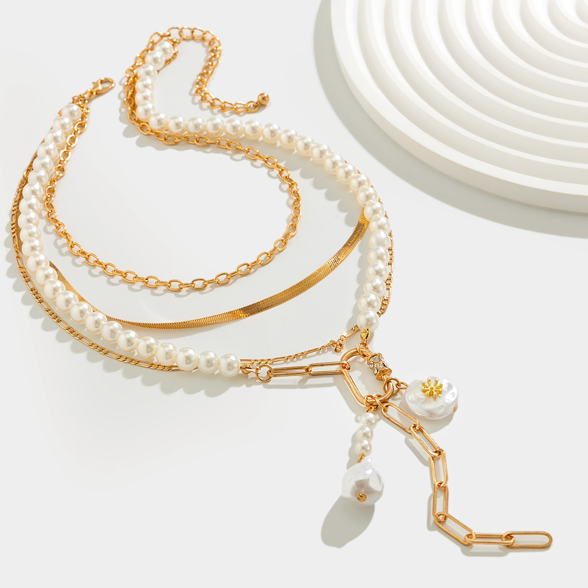 Baroque Pearl & Snake Chain Layered Necklace