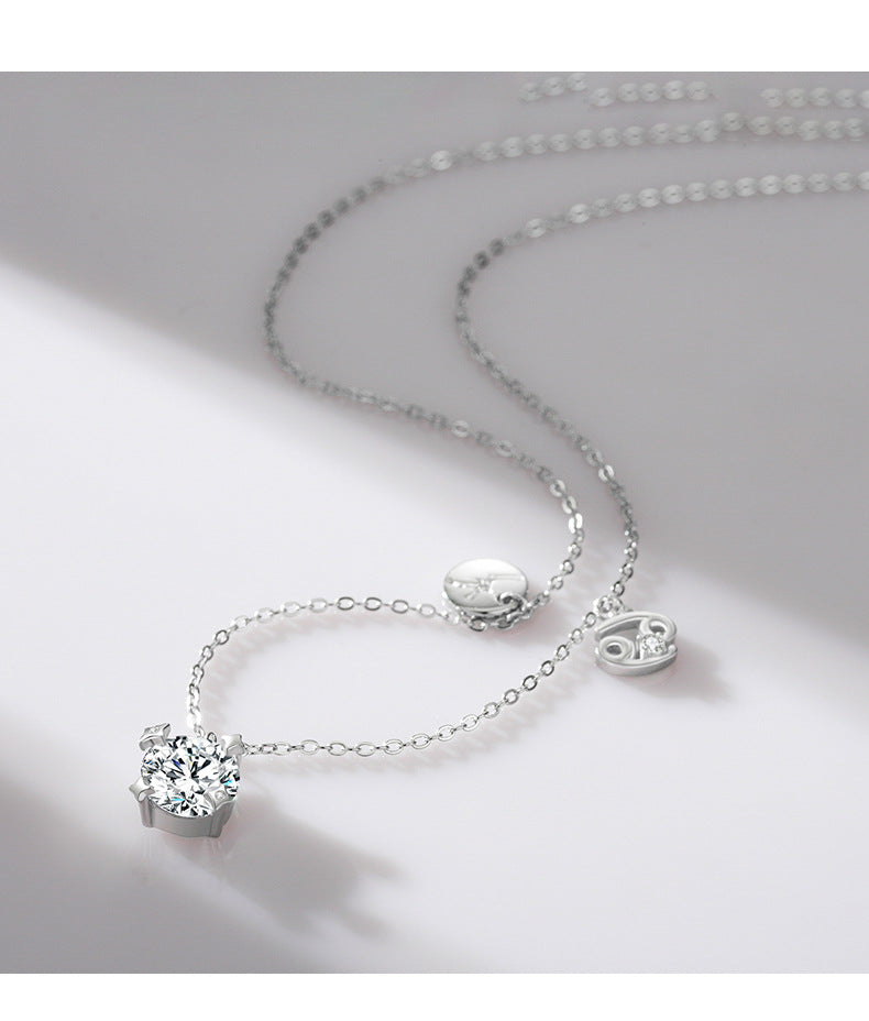 Luxurious Sterling Silver Necklace with Zircon Inlay, Exquisite Cross-Border Design for Women, Elegant Cancer Clavicle Chain