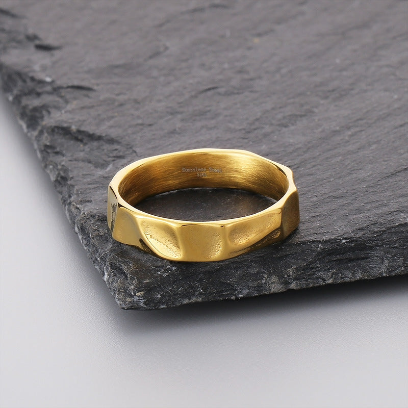 Niche Design Texture Stainless Steel Men's Rings, Trendy Men's Irregular Texture Titanium Steel