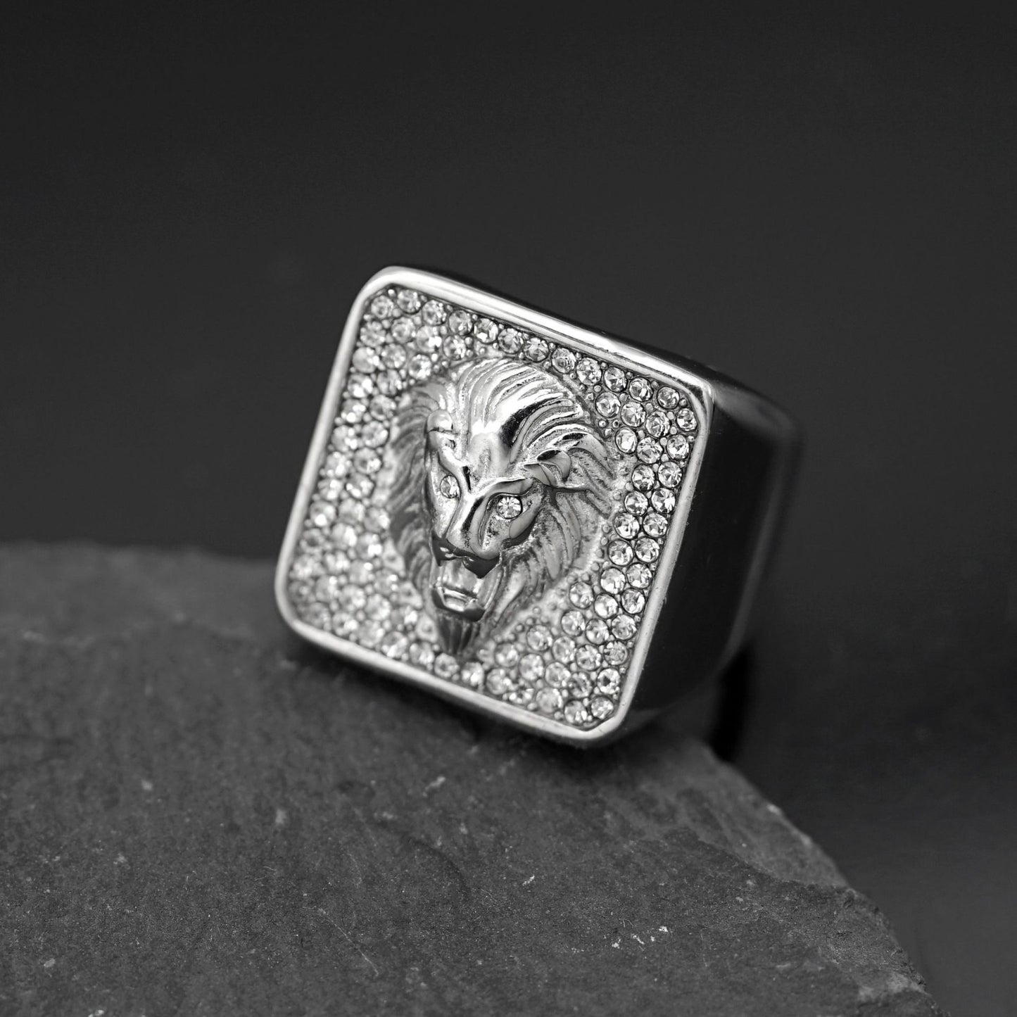 Planderful Everyday Genie Lion Head Titanium Steel Ring For Men Unisex Hip Hop Zircon Protection