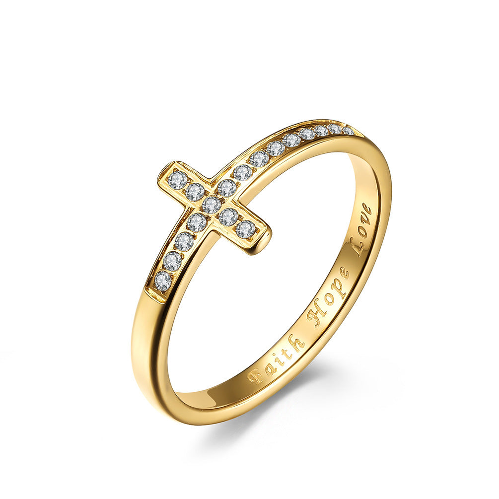 Cross-Border E-Commerce Supply Cross Zircon-Encrusted Women's Ring Wedding Engagement Couple Ring Jewelry Wholesale