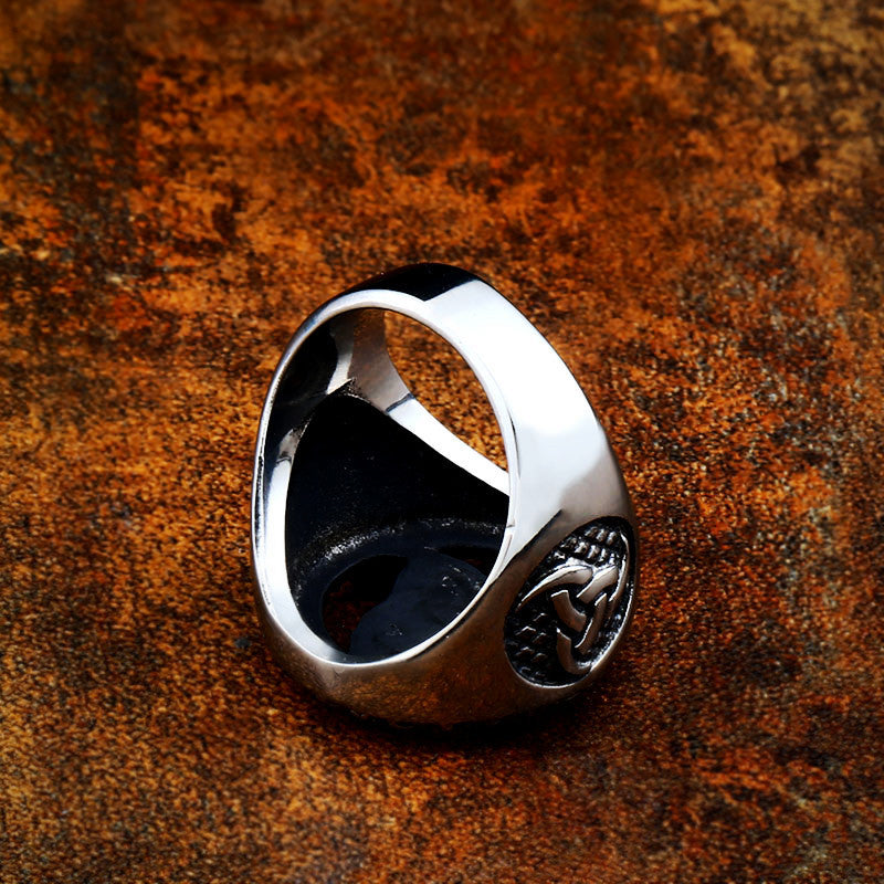 Personalized Retro Nordic Viking Titanium Steel Ring for Men - Engraved Hollow Design Jewelry