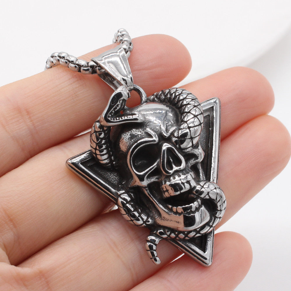 European and American Retro Snake Skull Titanium Steel Pendant for Men - Wholesale Jewelry