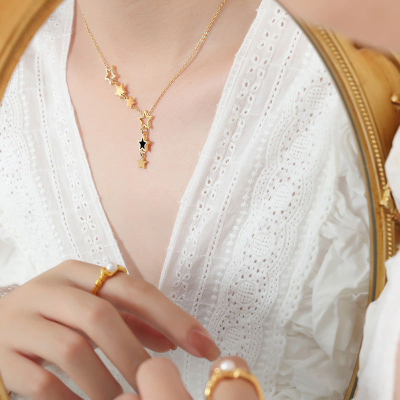 Luxurious Geometric Star Pendant Titanium Necklace with Korean Design