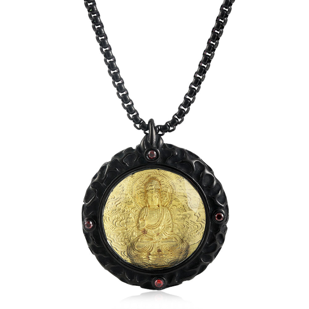 European And American Titanium Steel Buddha Pendant Necklace