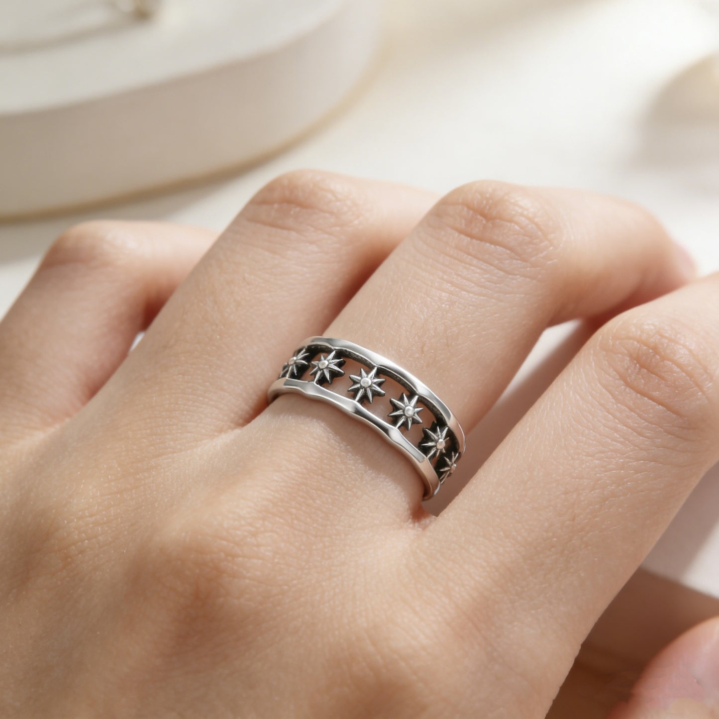 Planderful Titanium Steel Octagram Ring Unisex Durable Statement Jewelry for Men Everyday Genie Collection