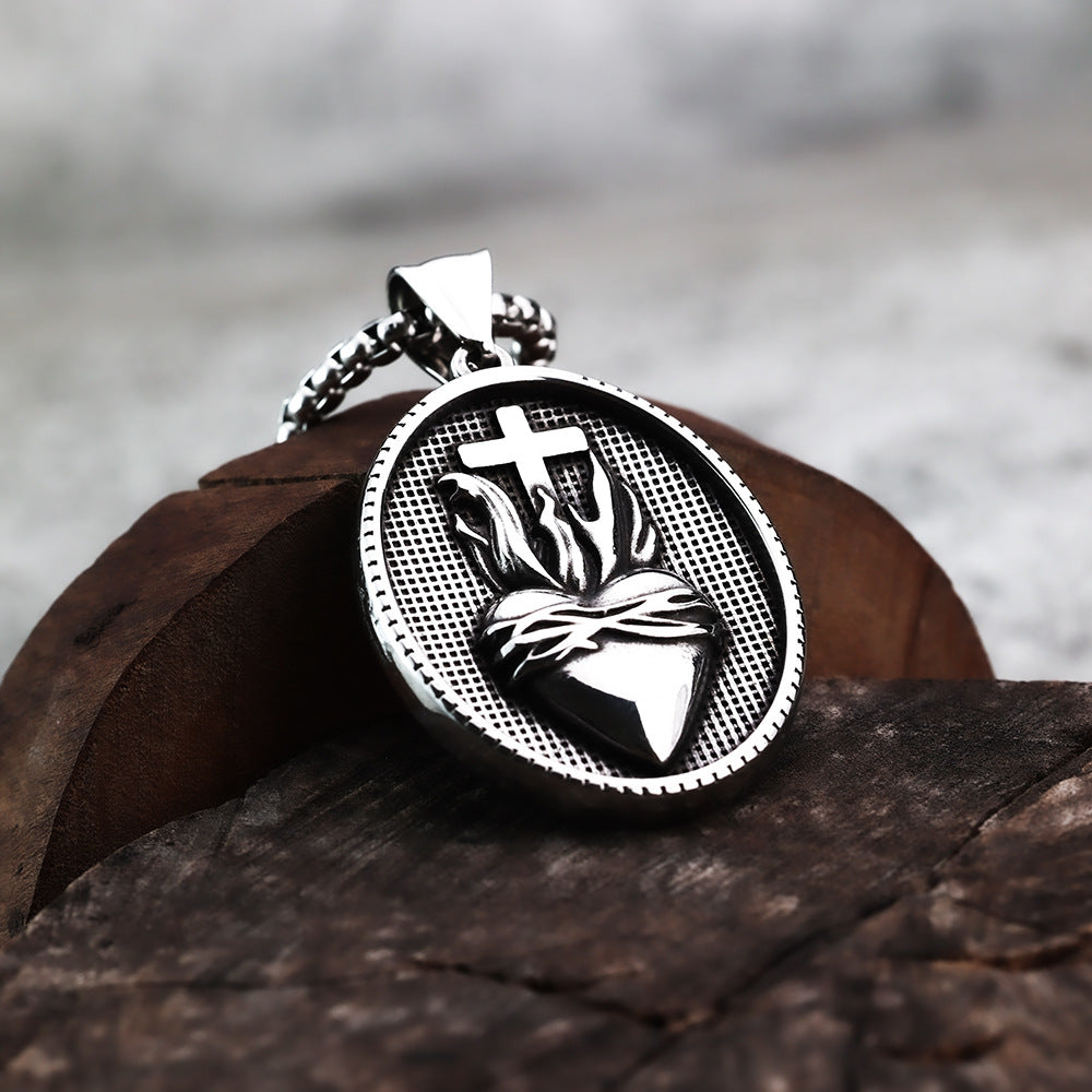 European And American Retro Men's Titanium Steel Necklace Heart-Shaped Pendant Spot Wholesale