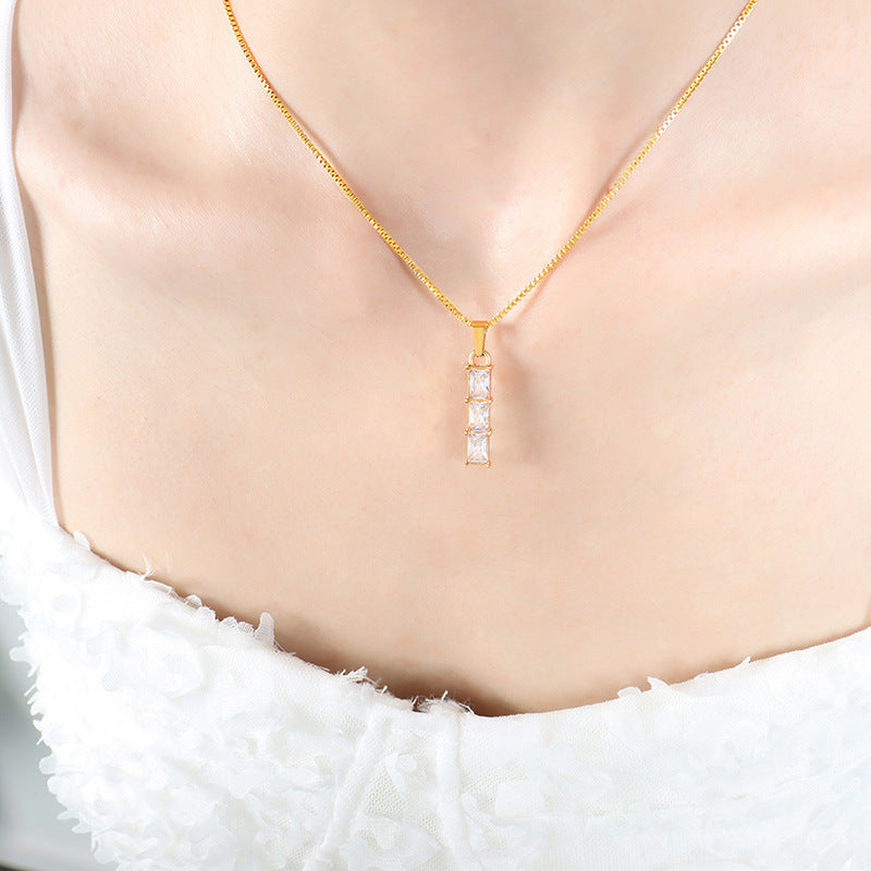 Zircon Pendant Gold-Plated Box Chain Necklace for Women - Korean Style Titan Steel Jewelry