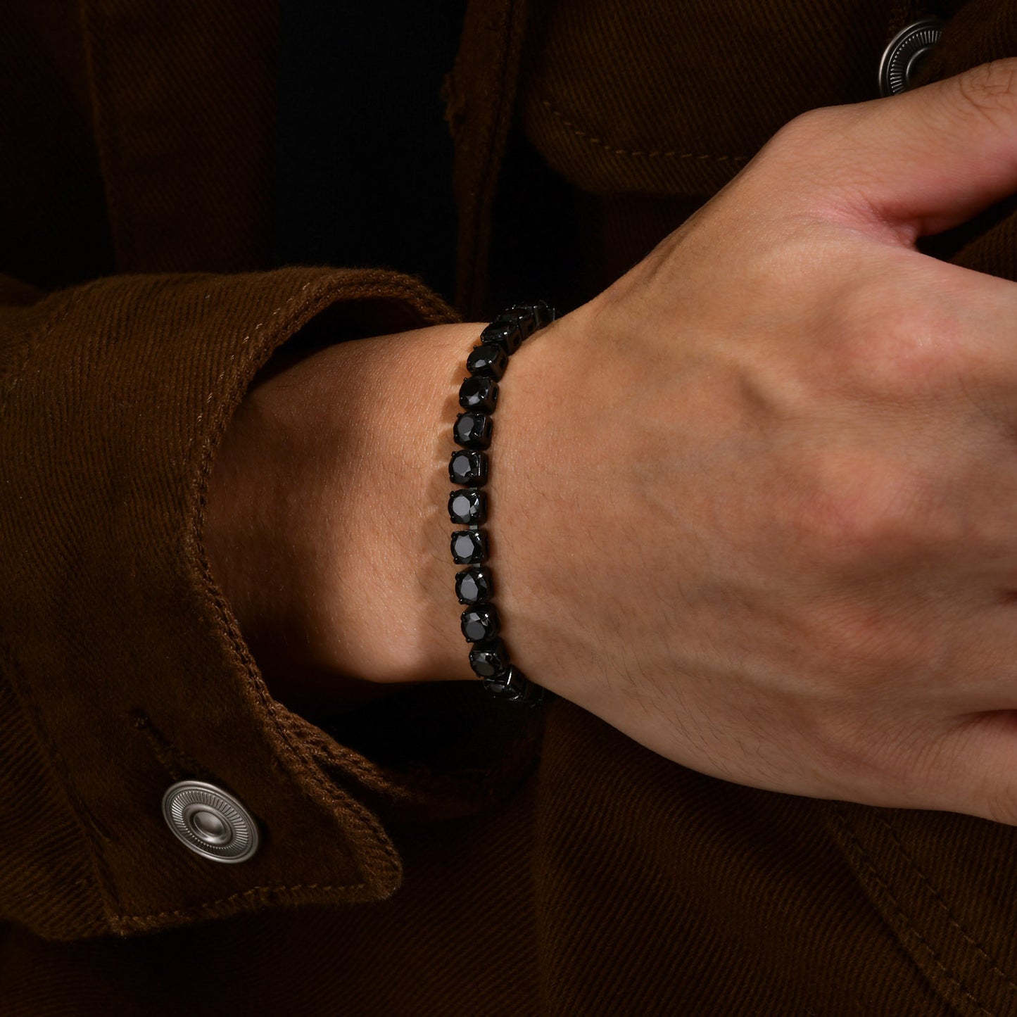 Stainless Steel Black Zircon Tennis Bracelet Men's Titanium Steel Fashion Jewelry