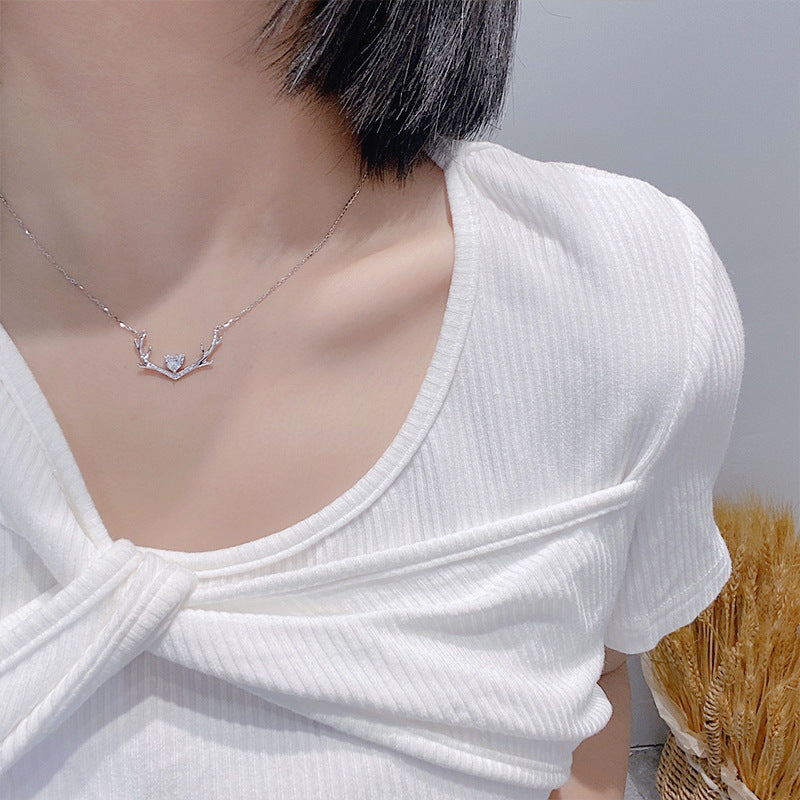 Korean Version of Love Antler Necklace S925 Silver Gift