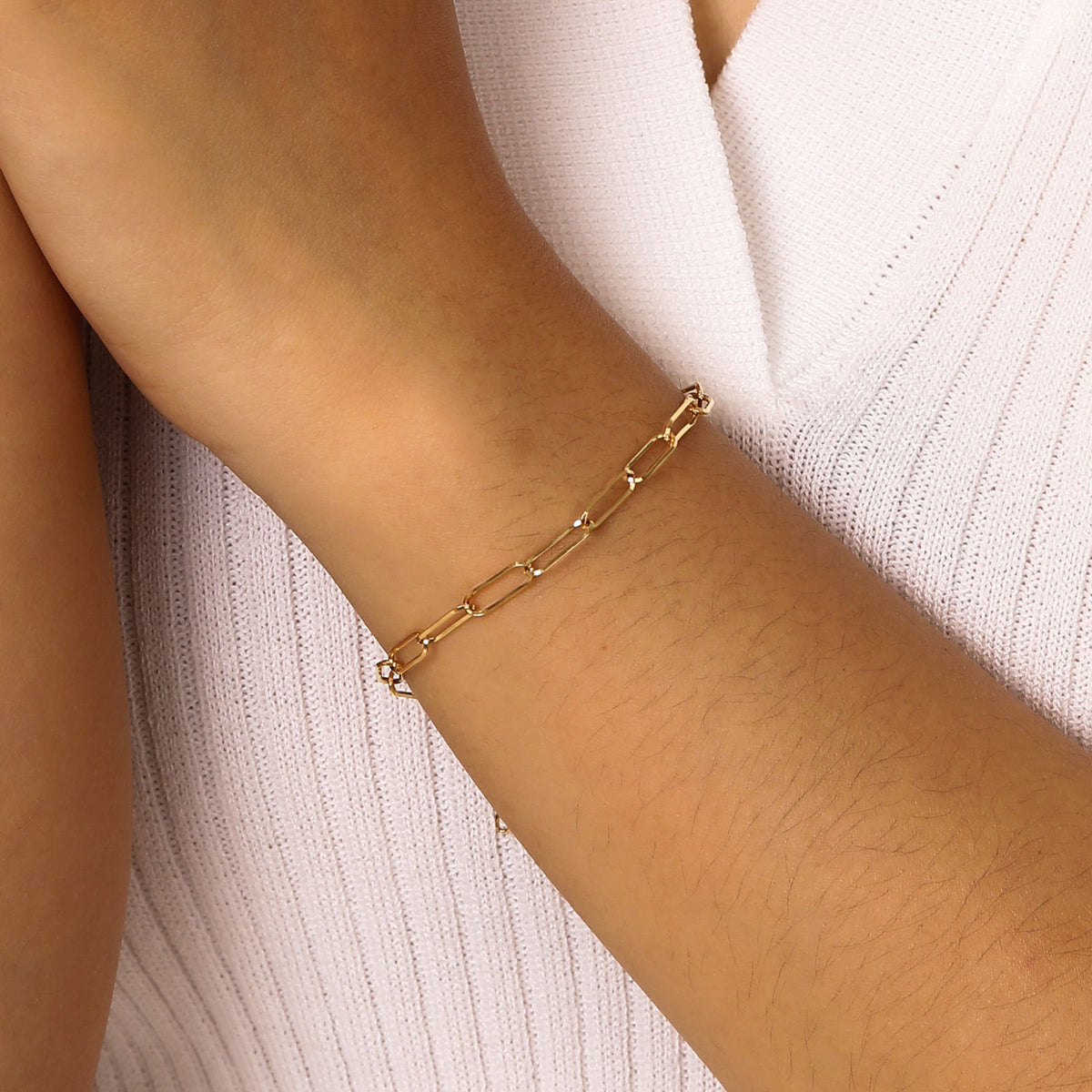Stainless Steel Cut Small Square Chain Bracelet Gold Ladies
