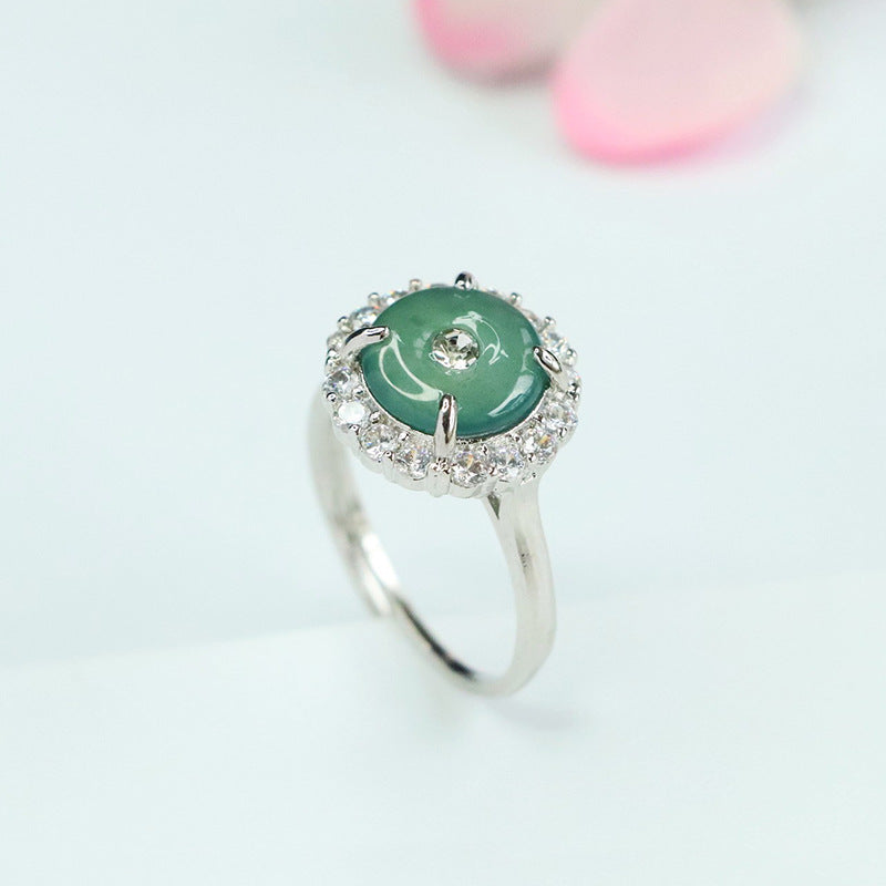 Blue Water Jadeite Peace Buckle 10 mm Ring