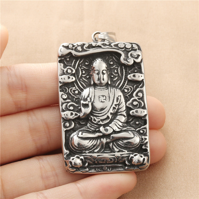 Titanium Steel Punk Amitabha Pendant Necklace for Men - Retro Trendy Design