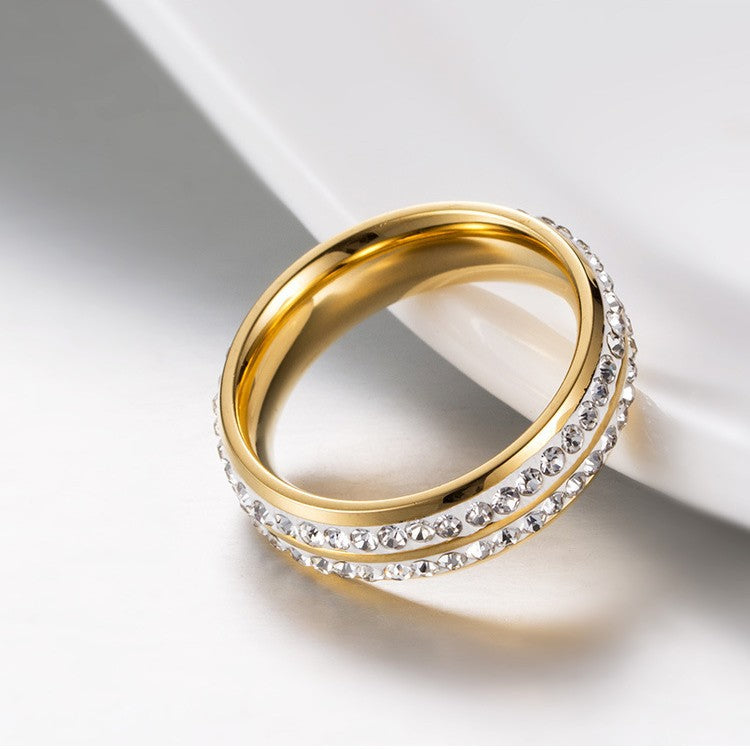 Titanium Steel Double Row Zircon Ring for Women Korean Style