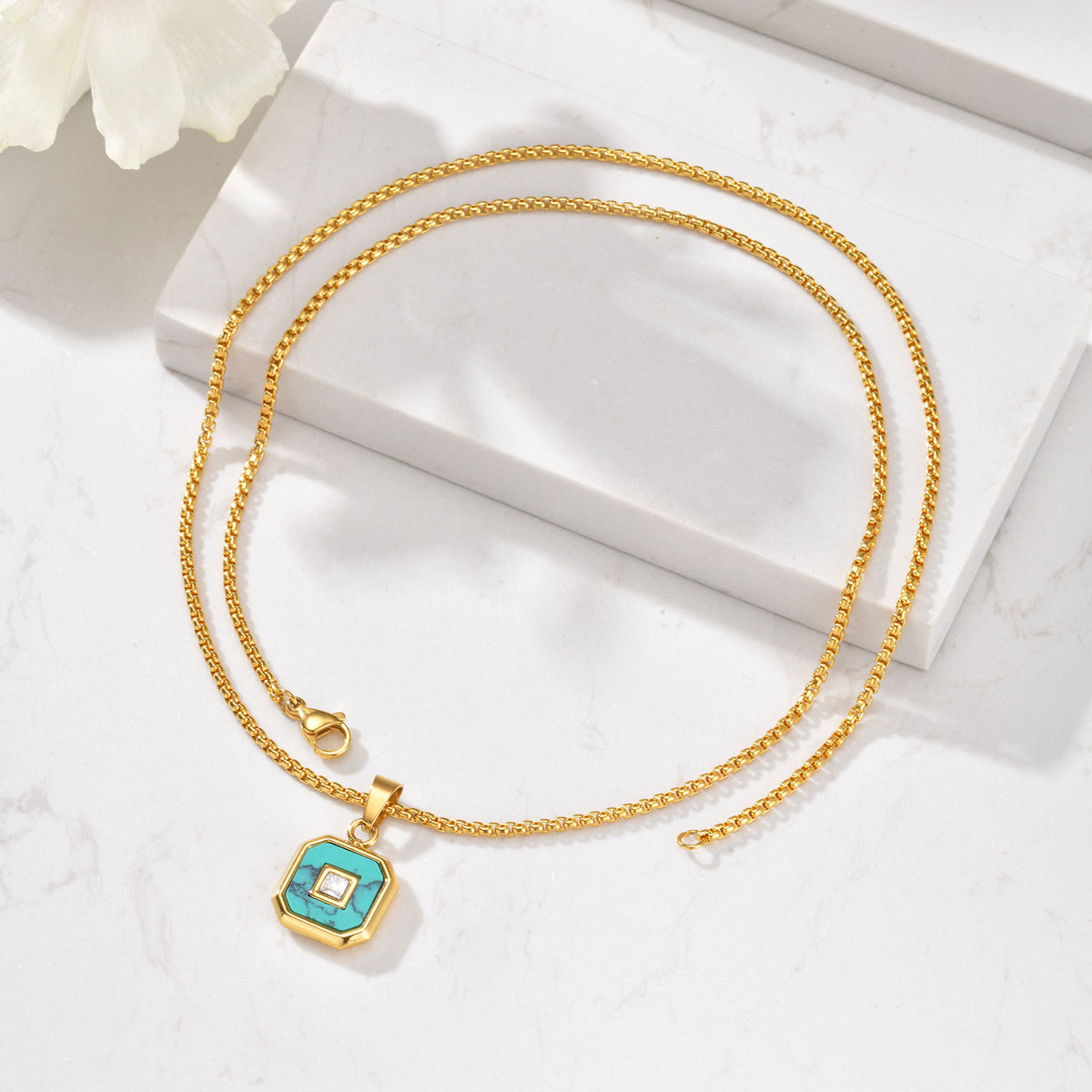 Lapis Lazuli Zircon Stainless Steel Necklace for Men
