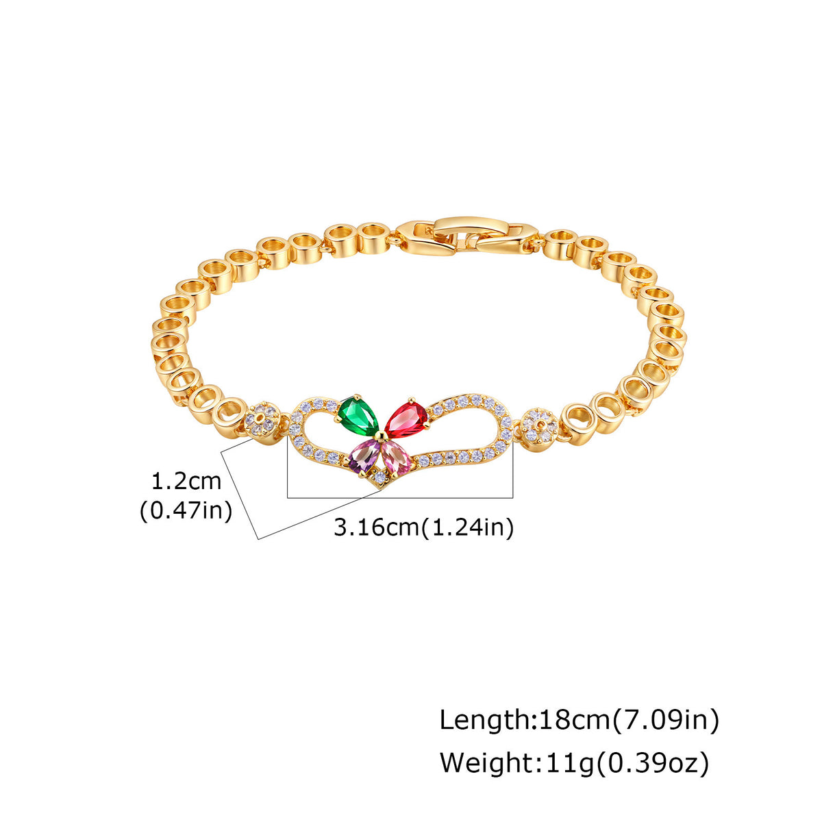 Heart Flower Rose Zircon Copper Bracelet
