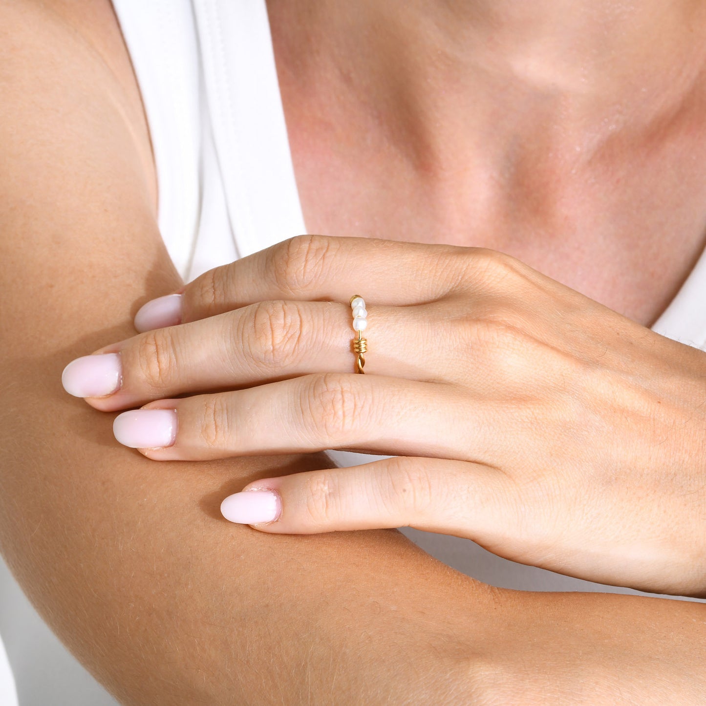 Stainless Steel Plated 18k Gold Irregular Pearl Twist Ring