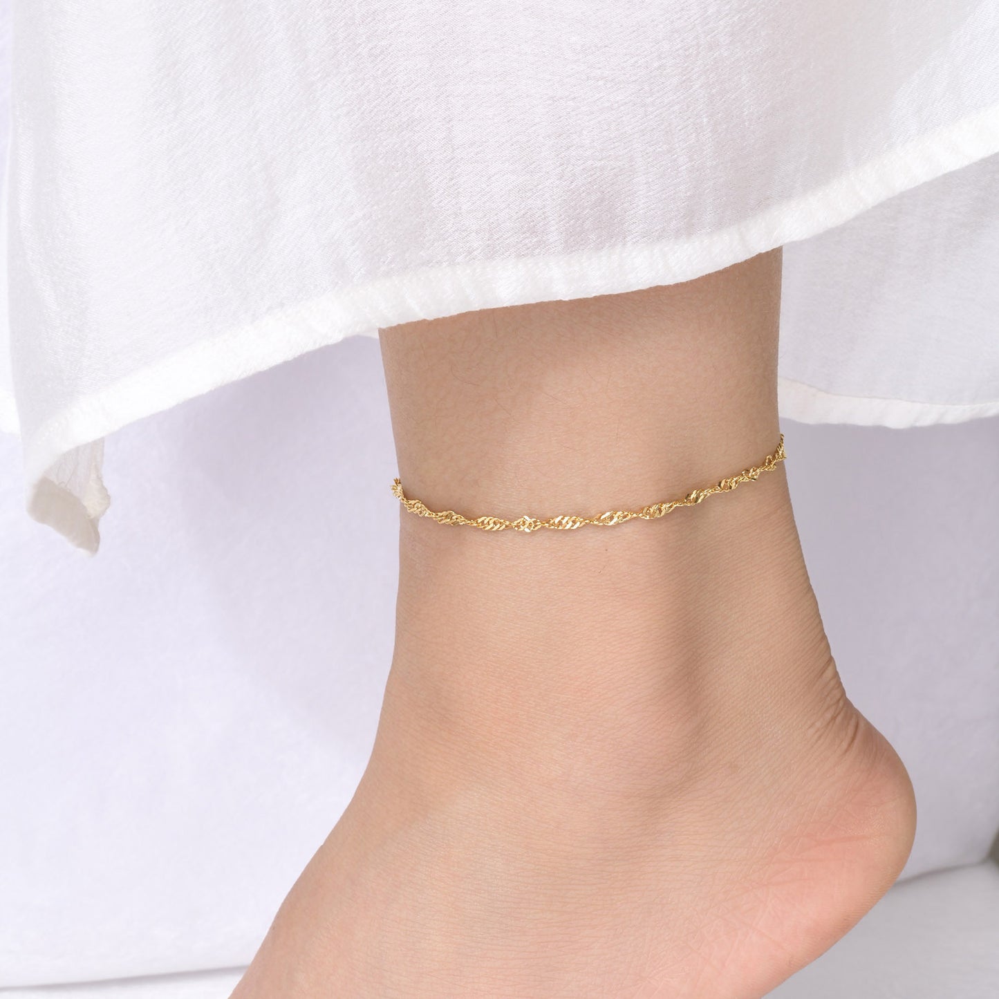 Stainless Steel Water Ripple Bracelet Gold Women Anklet