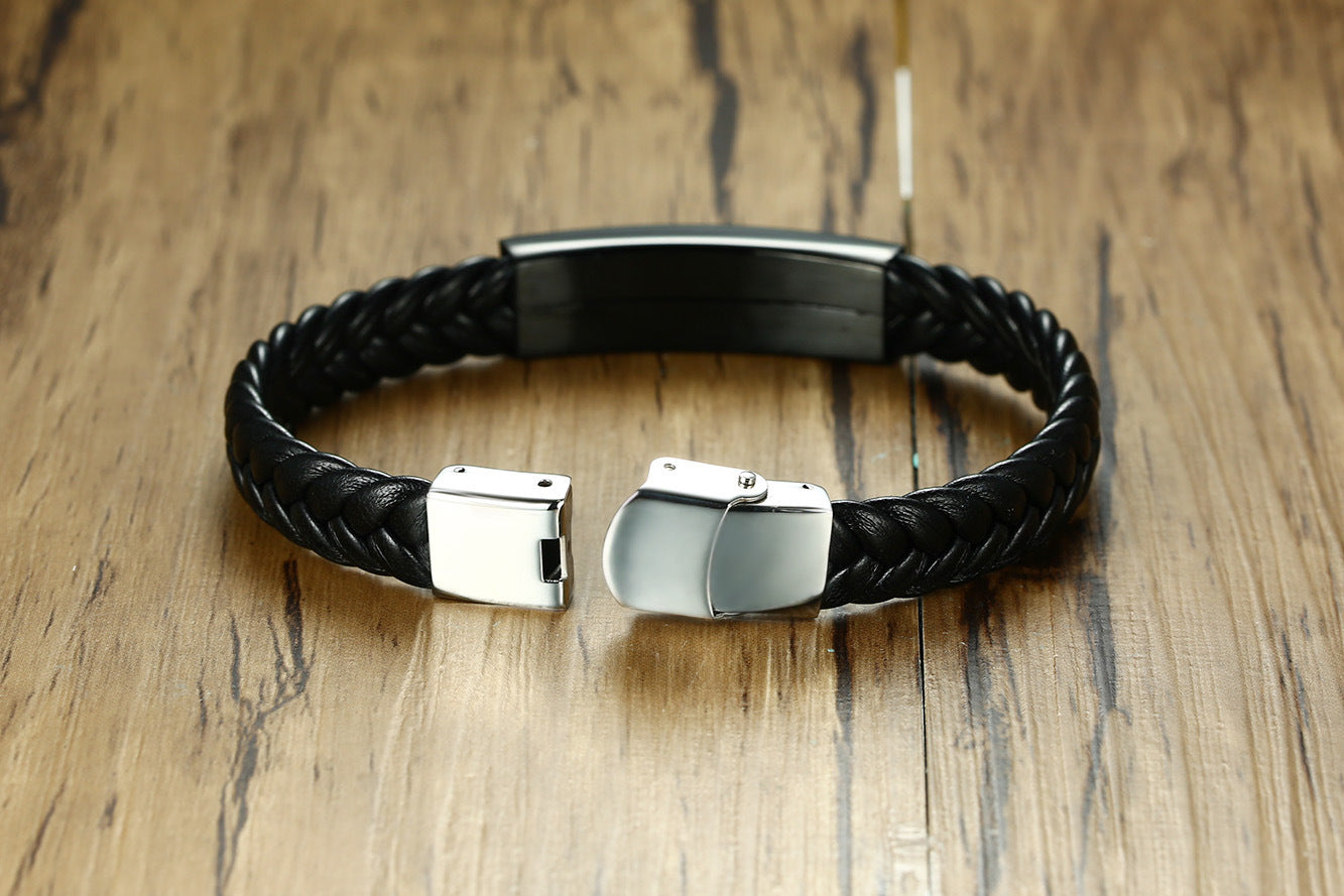 Stainless Steel Leather Bracelet Trendy Men's Jewelry