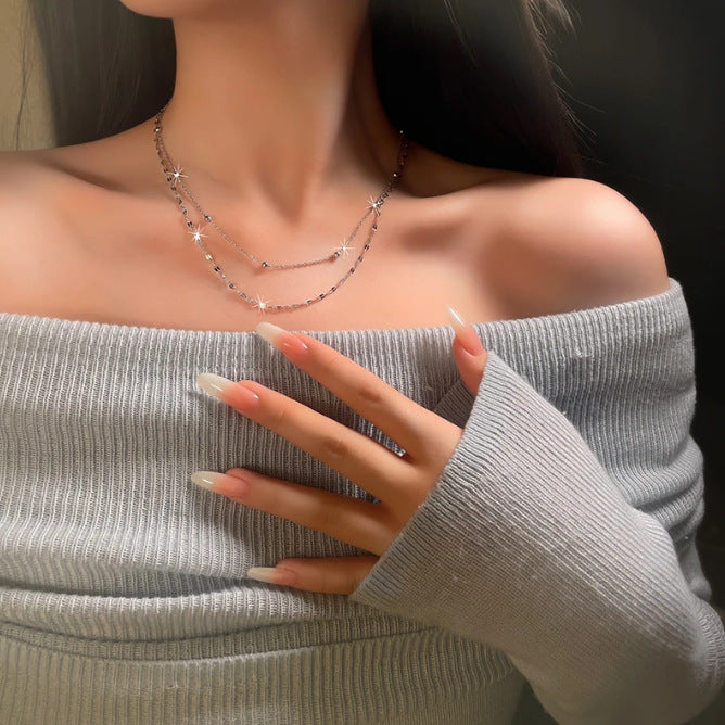 Planderful Jewelry Steel Necklace Double Layer Collarbone