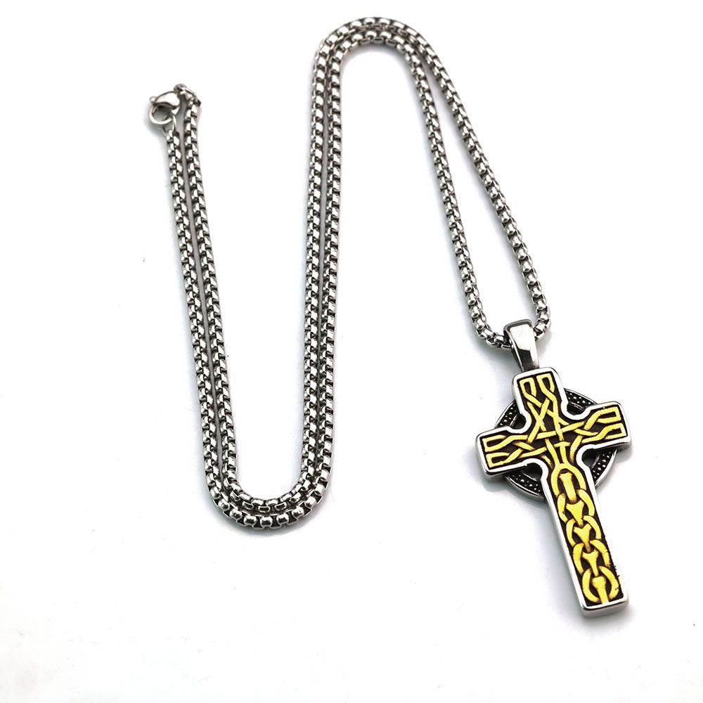 Vintage Men's Jewelry Viking Cross Pendant Necklace Steel