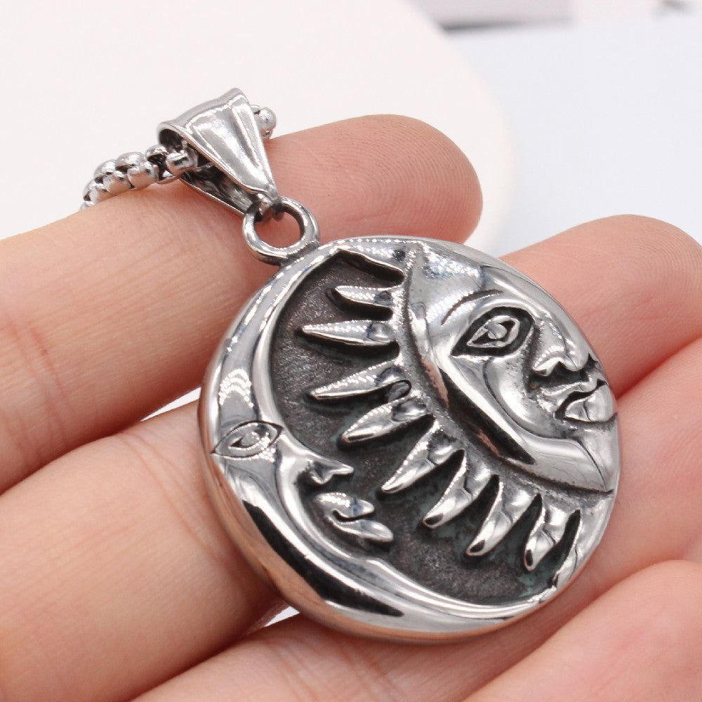 Tarot Sun Moon Pendant Titanium Steel Unisex Protection Statement Planderful Jewelry