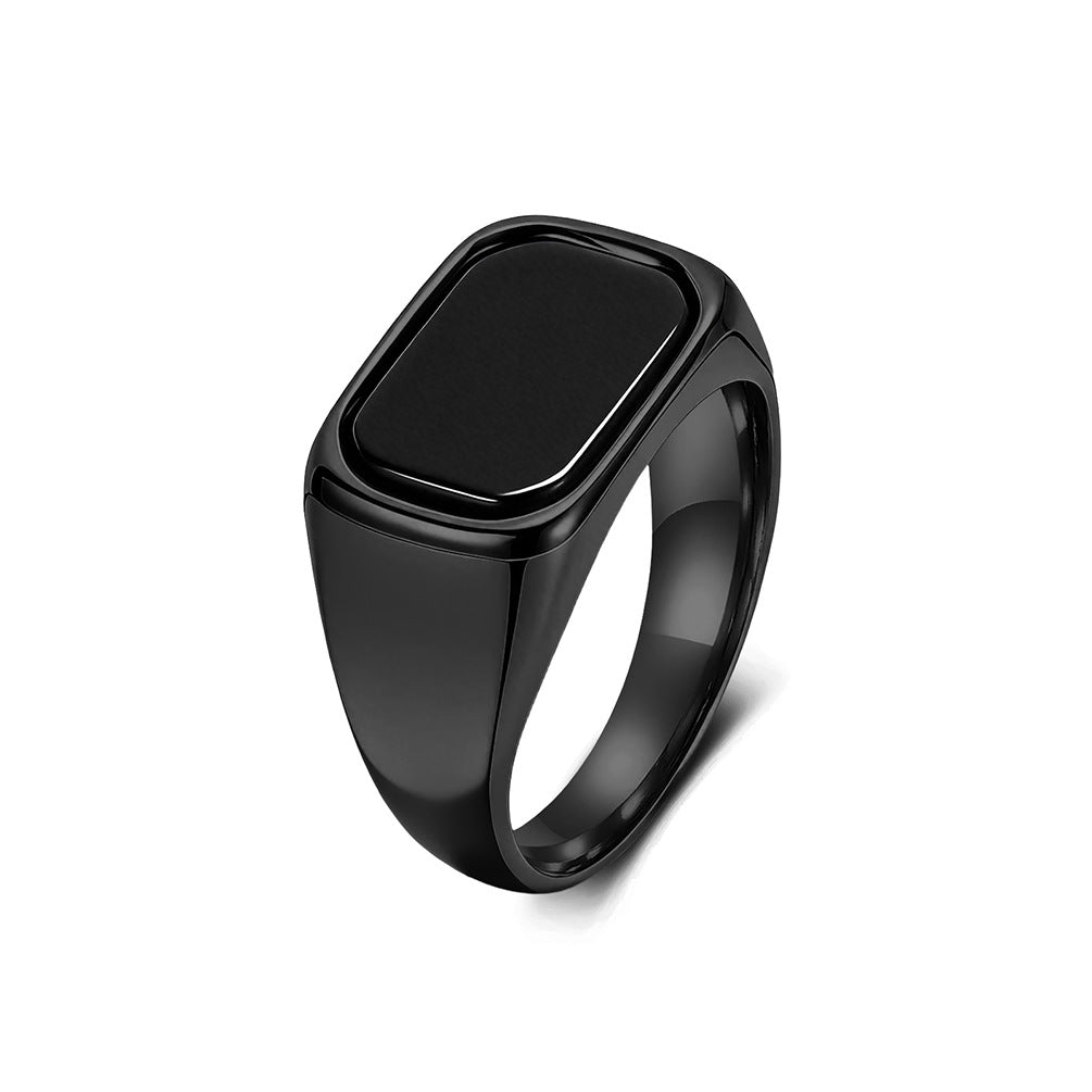 Minimalist Square Black Gemstone Stainless Steel Ring Men's