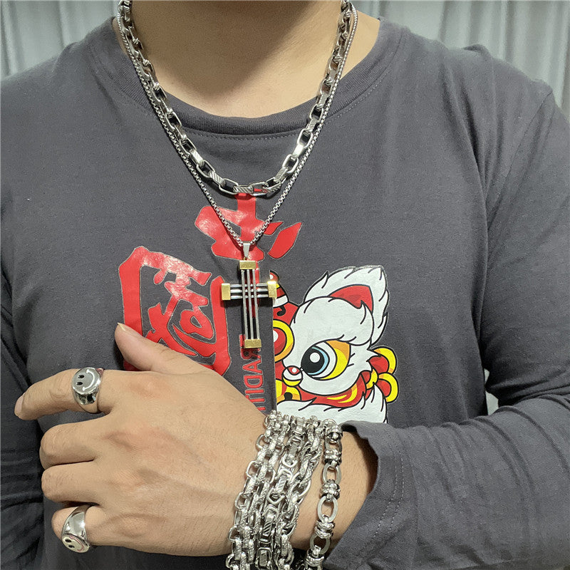 Stylish Titanium Steel Hollow Cross Pendant Necklace for Men - Retro Trendy Design