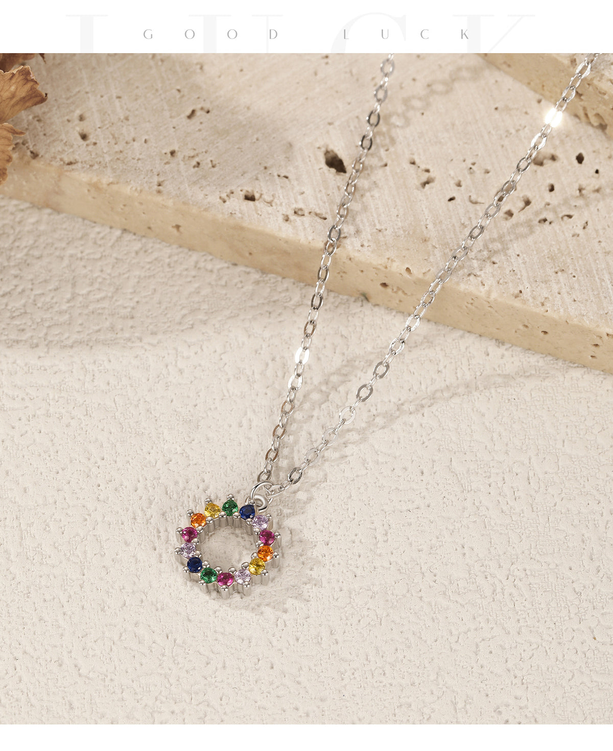 925 Sterling Silver Multicolor Zircon Pendant Necklace