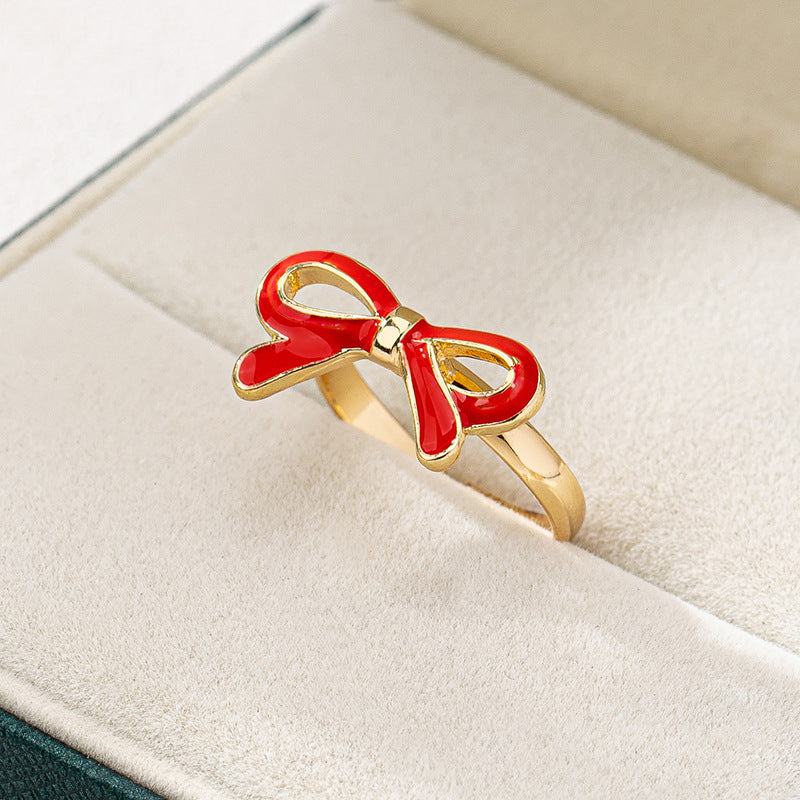 Stylish Versatile Metal Color Drip Bow Ring for Women