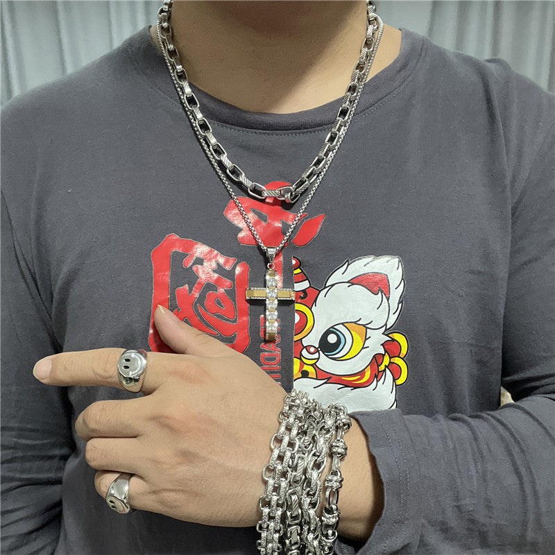 Personalized Retro Titanium Steel Cross Pendant Necklace for Men - Trendy Everyday Accessory