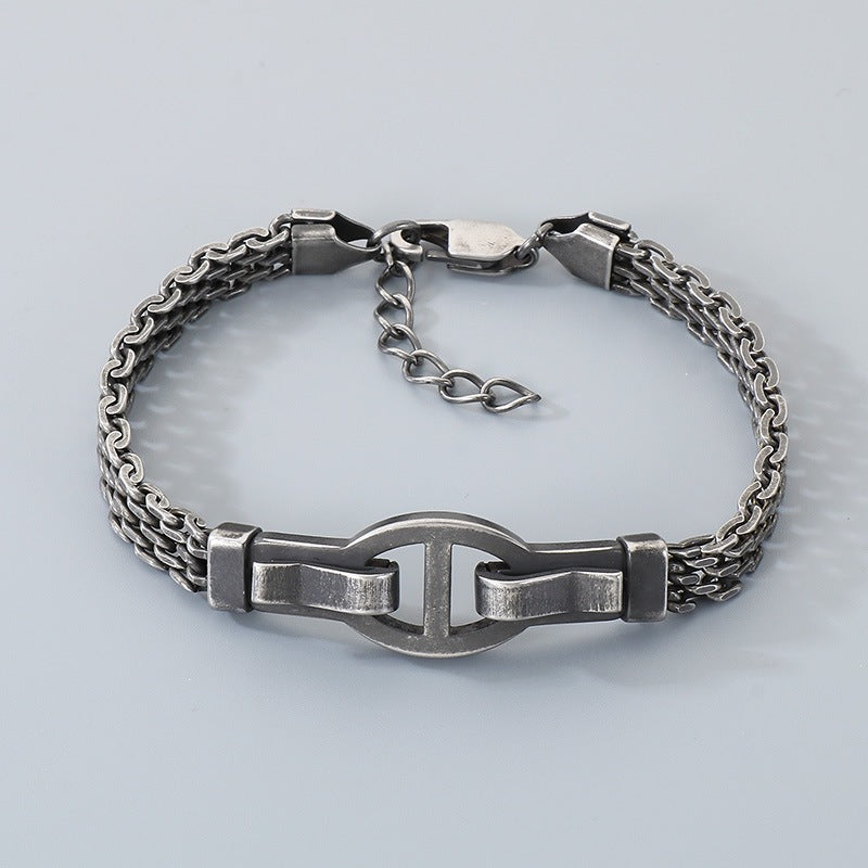 Niche Design Unisex Stainless Steel Flat Mesh Chain Chain Character Bracelet Adjustable