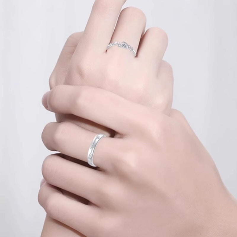 Planderful Sterling Silver Love Star Ring For Couples Adjustable Luxury Gift For Him And Her