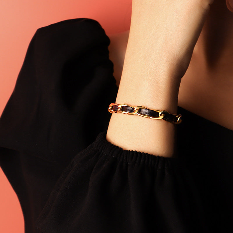 Golden Love Cord Bracelet Set - Stylish Titanium Steel Jewelry for Couples