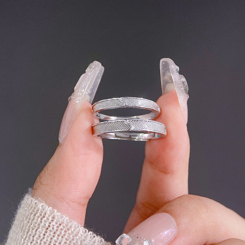 Diagonal Stripe Opening Sterling Silver Couple Rings