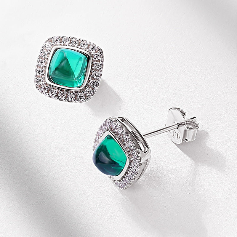 S925 Sterling Silver Gold-Plated Lab-Grown Emerald Minimalist Stud Earrings