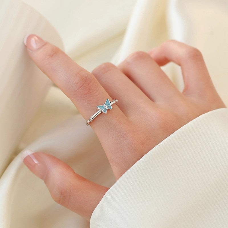 Planderful Sterling Silver Fluorescent Butterfly Ring Open Adjustable For Women