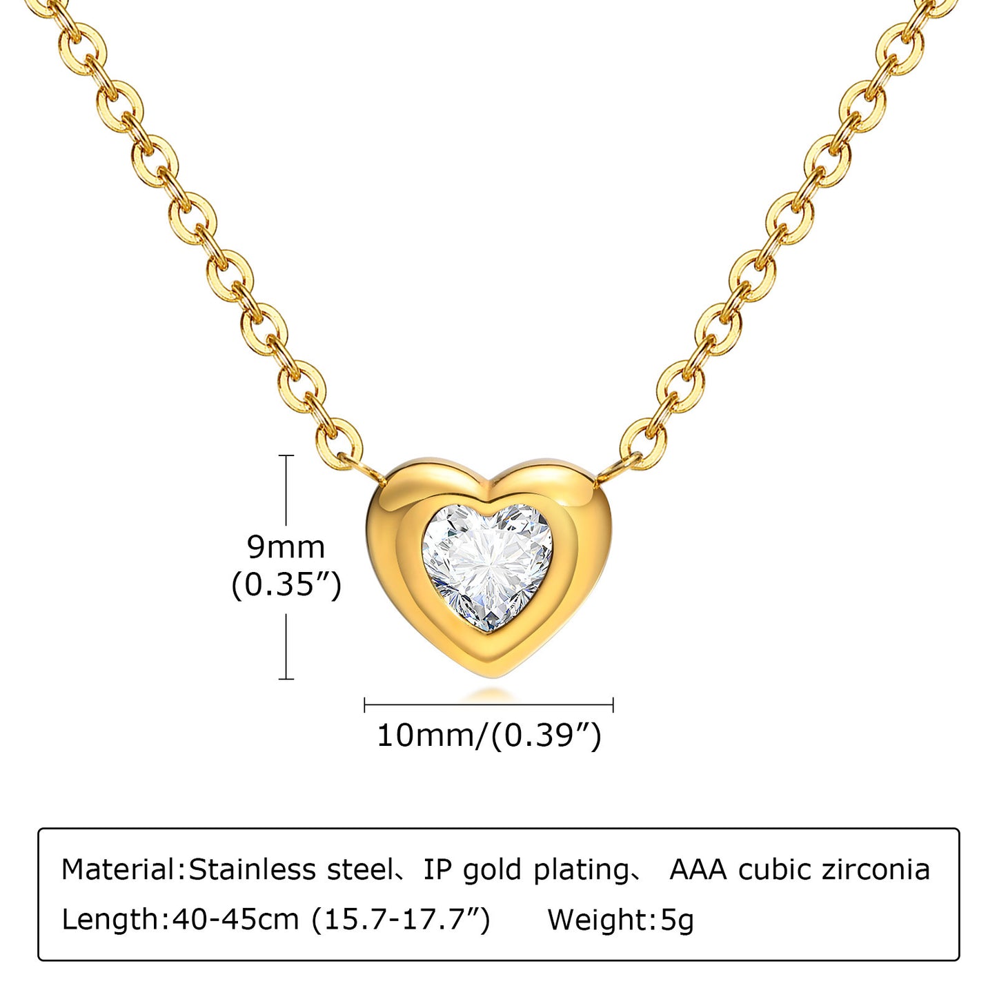 Women's Personality Fashion Love Heart Zircon Necklace Gold