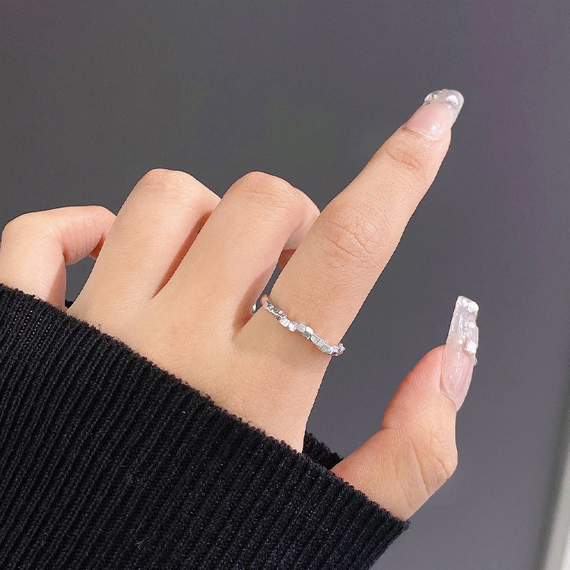 Irregular Small Cube Opening Sterling Silver Ring