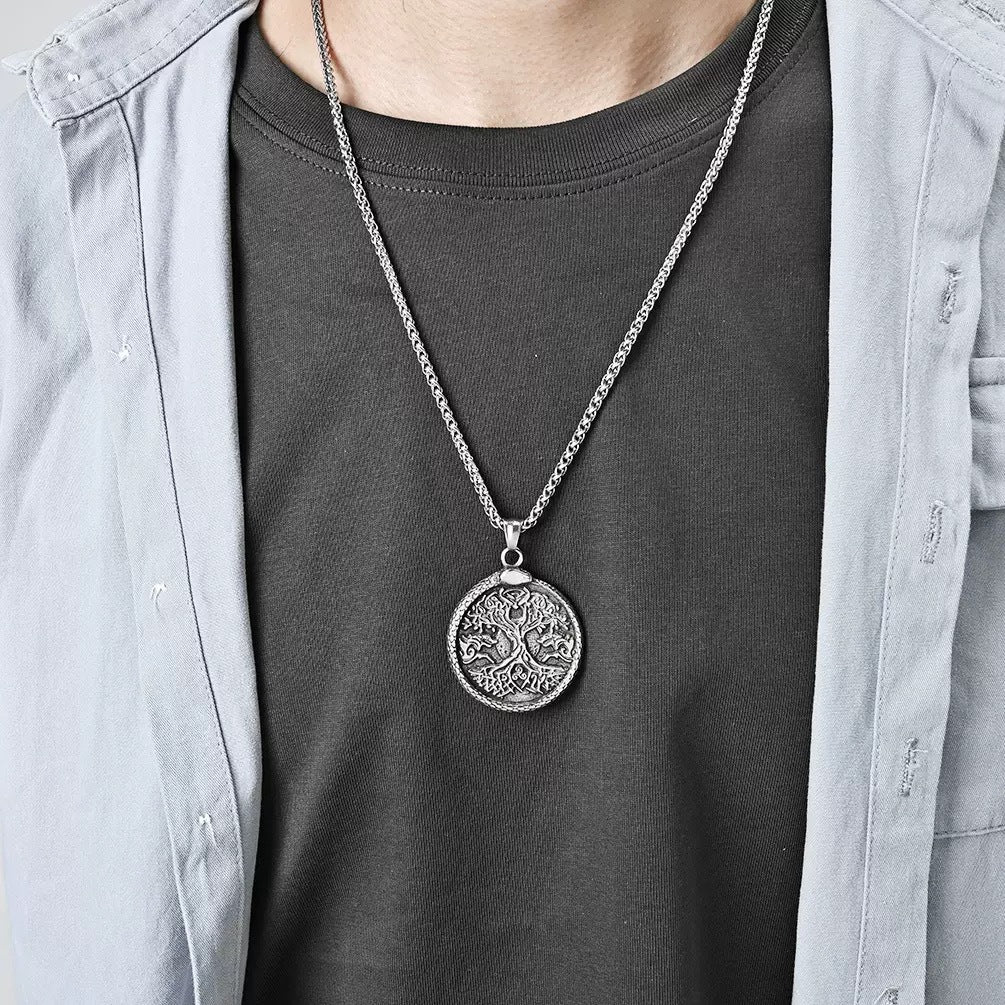 Planderful Viking Tree Of Life Stainless Steel Necklace For Men Gift Ready Jewelry