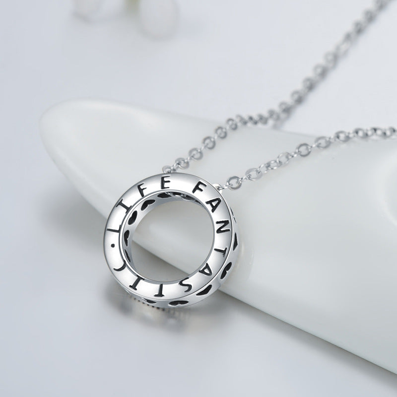 Women's Sterling Silver Heart Necklace with Zircon Pendant and Chain