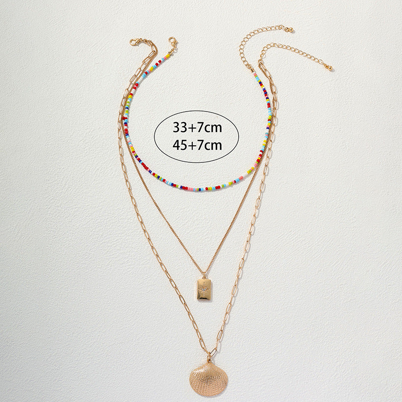 Vibrant Rainbow Beaded Collar Necklace Set with Venus Pendant
