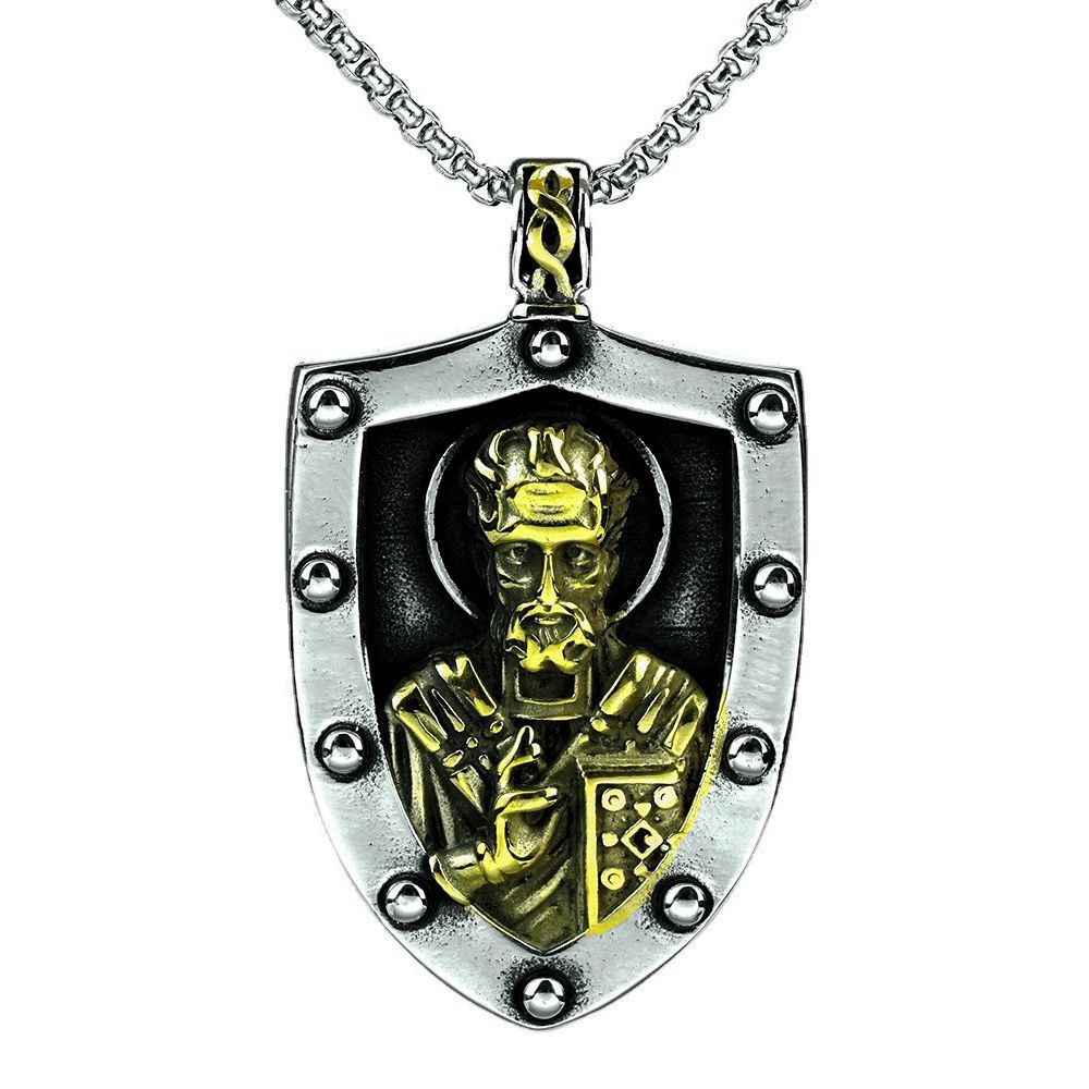 European And American Jewelry Wholesale Titanium Steel Pendant Necklace Guardian Nicholas Shield Hip Hop Style For Men