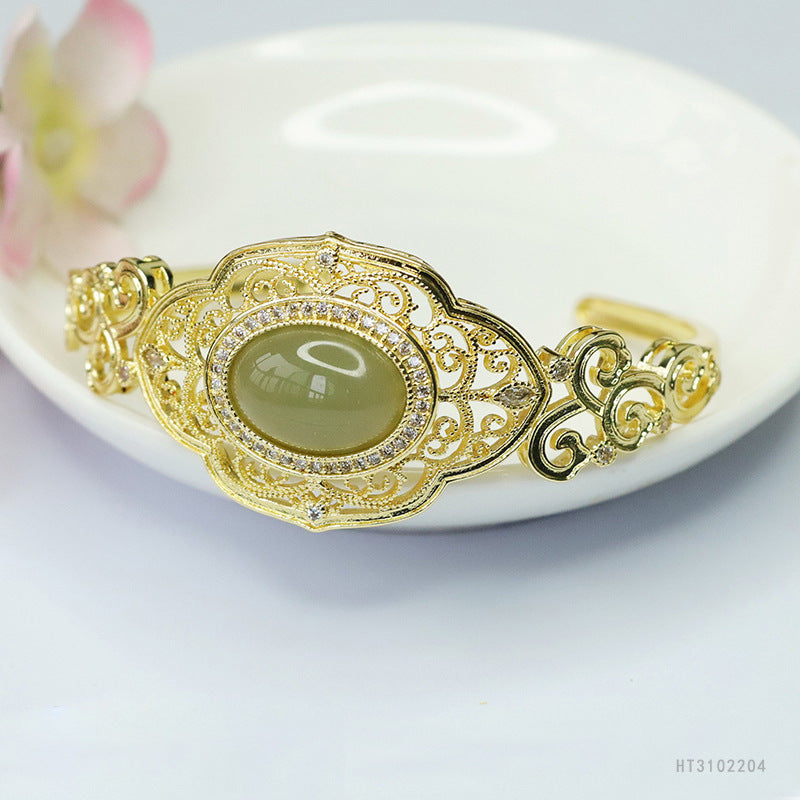 Hetian Jade Cloud-Motif Openwork Bangle
