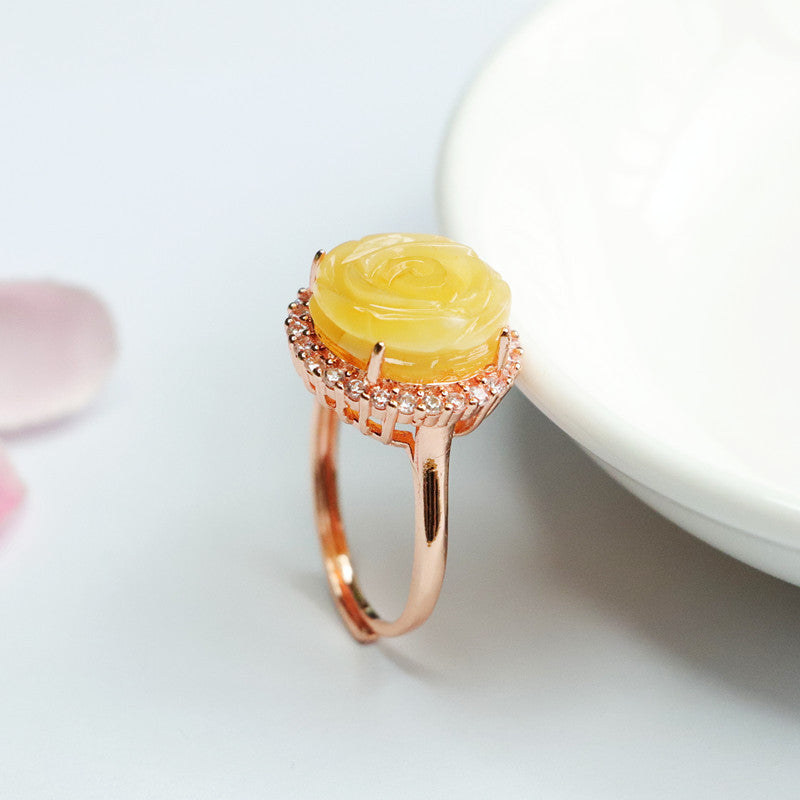 Rose Zircon Sterling Silver Beeswax Amber Ring